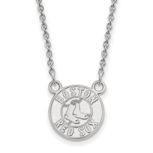 10kt White Gold 1/2in Boston Red Sox Logo Pendant on 18in Chain