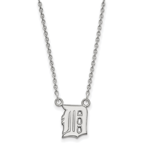 14kt White Gold 3/8in Detroit Tigers D Pendant on 18in Chain