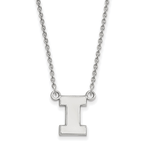 14k White Gold 1/2in Univ. of Illinois Block I Pendant with 18in Chain