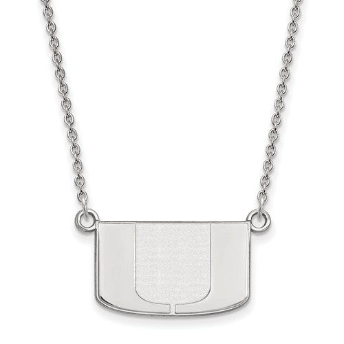 10kt White Gold 1/2in University of Miami U Pendant with 18in Chain