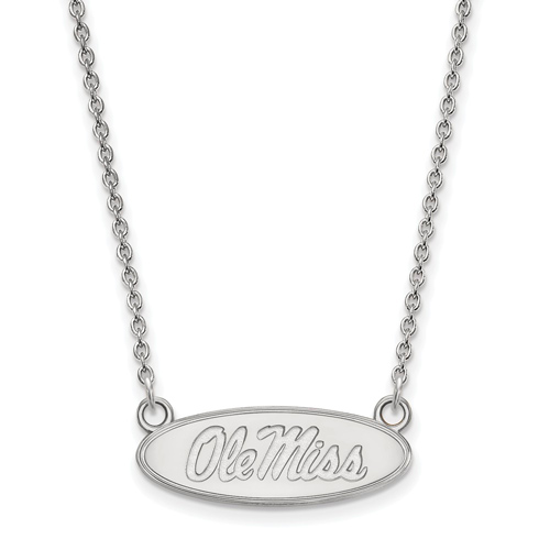 14k White Gold Small Oval Ole Miss Pendant with 18in Chain