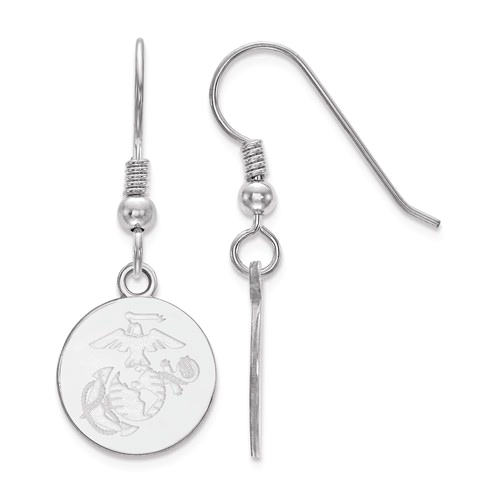 Sterling Silver USMC Eagle Globe & Anchor Dangle Disc Earrings
