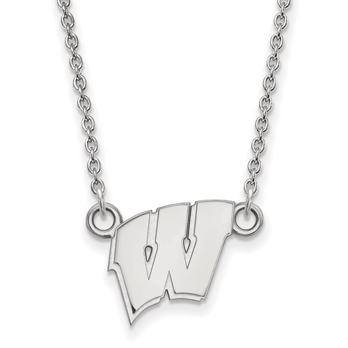 Silver 1/2in University of Wisconsin W Pendant with 18in Chain