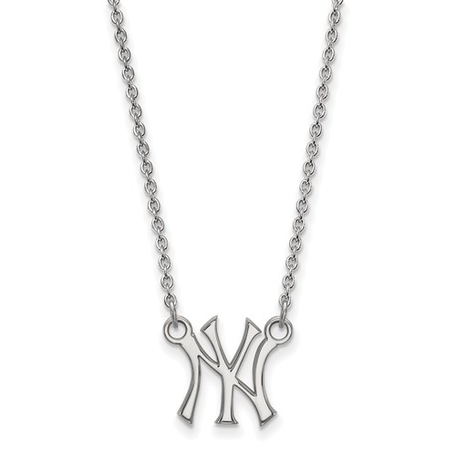 Sterling Silver 3/8in New York Yankees Logo Pendant on 18in Chain