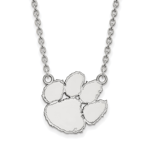 10kt White Gold Clemson University Tiger Paw Pendant with 18in Chain