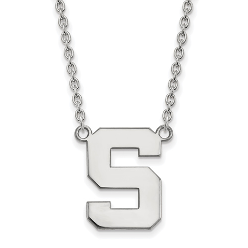 14k White Gold Michigan State University Block S Pendant on 18in Chain