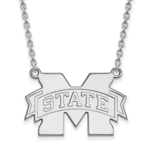 Mississippi State University Logo Necklace 3/4in 10k White Gold