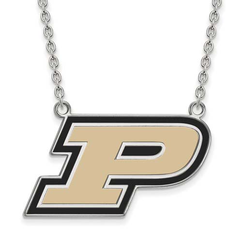 Sterling Silver Purdue University P Enamel Necklace