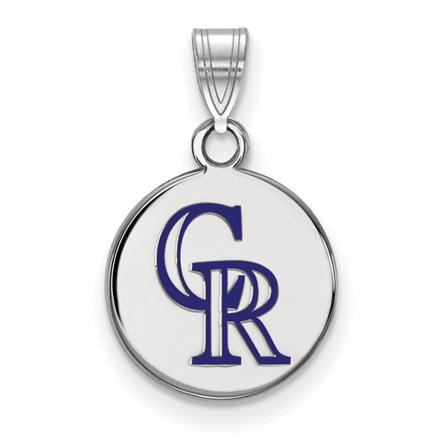 Sterling Silver 1/2in Colorado Rockies CR Round Enamel Pendant