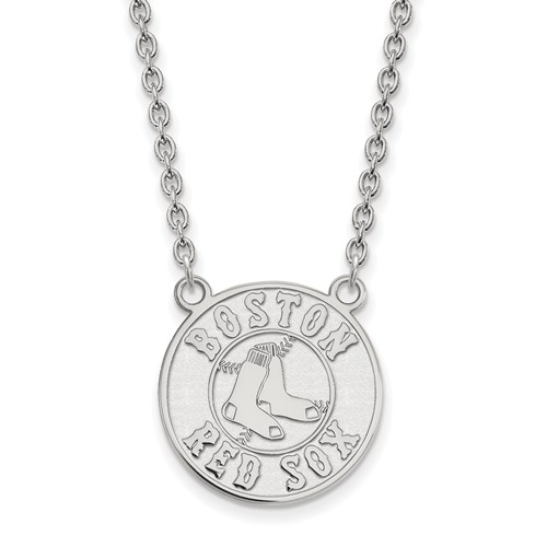 14kt White Gold 5/8in Boston Red Sox Pendant on 18in Chain