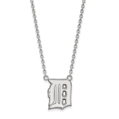 10kt White Gold 5/8in Detroit Tigers D Pendant on 18in Chain