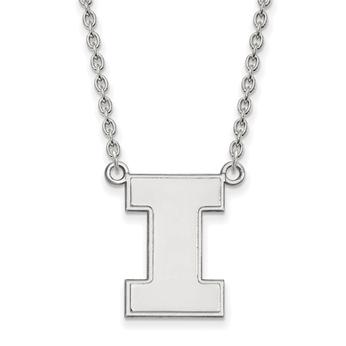 Sterling Silver University of Illinois Block I Pendant with 18in Chain