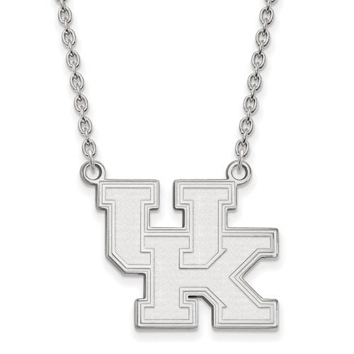 14k White Gold University of Kentucky 3/4in UK Pendant with 18in Chain