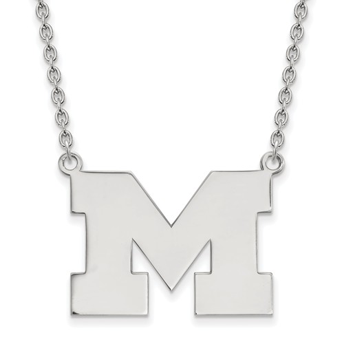 Sterling Silver 3/4in University of Michigan M Pendant with 18in Chain