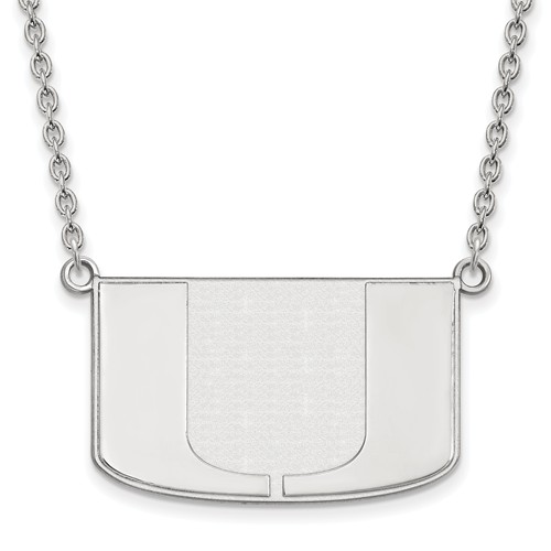 14kt White Gold University of Miami U Pendant with 18in Chain