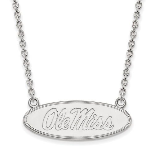 10k White Gold University of Mississippi Oval Pendant with 18in Chain