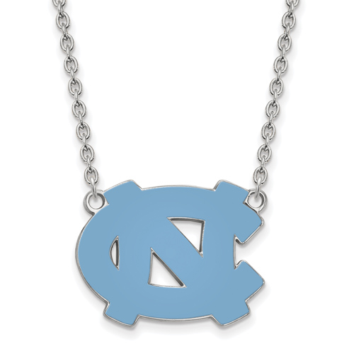 Silver University of North Carolina NC Enamel Pendant with 18in Chain