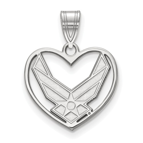 Sterling Silver US Air Force Symbol Heart Pendant 5/8in