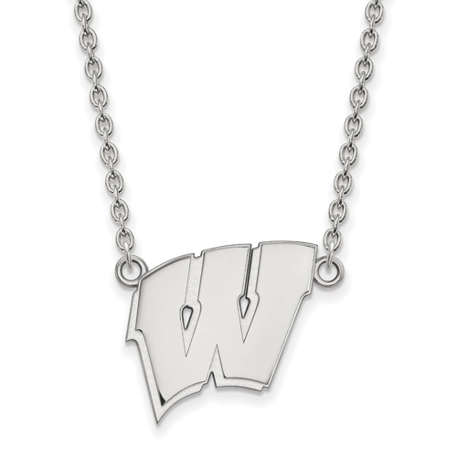 Sterling Silver University of Wisconsin W Pendant with 18in Chain