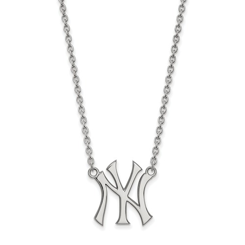 Sterling Silver 5/8in New York Yankees Pendant on 18in Chain