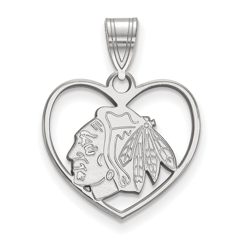 Chicago Blackhawks Heart Pendant 5/8in Sterling Silver
