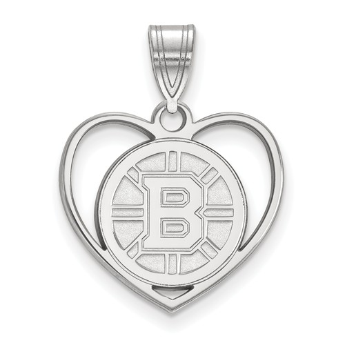 Sterling Silver 5/8in Boston Bruins Heart Pendant