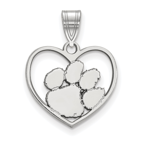 Sterling Silver 5/8in Clemson University Pendant in Heart