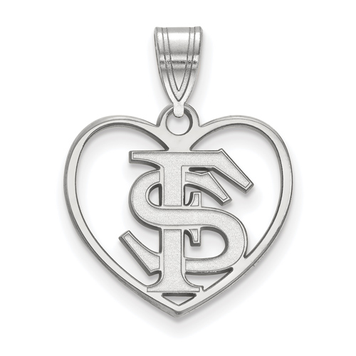 Sterling Silver 5/8in Florida State University Pendant in Heart