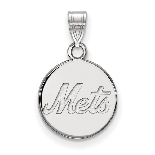 14kt White Gold 1/2in New York Mets Disc Pendant