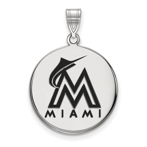 Sterling Silver 3/4in Miami Marlins Enamel Pendant