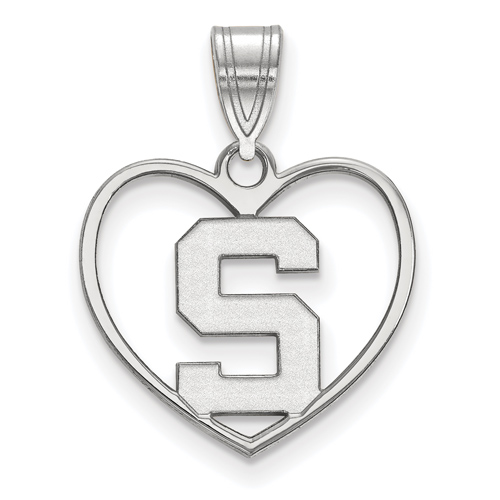 Sterling Silver 5/8in Michigan State University Pendant in Heart