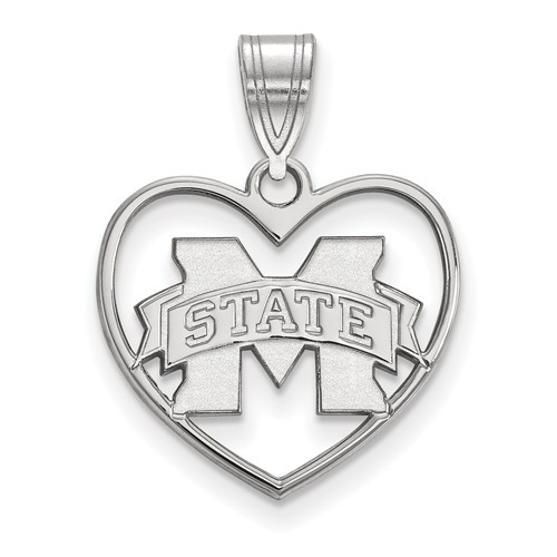 Sterling Silver Mississippi State University Heart Pendant 5/8in