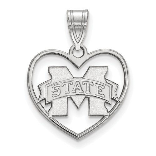Sterling Silver Mississippi State University Heart Pendant 5/8in SS017MSS