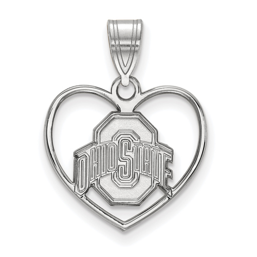 Sterling Silver 5/8in Ohio State University Pendant in Heart
