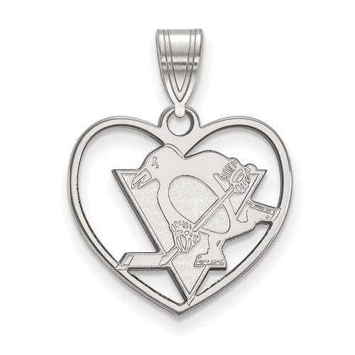 Sterling Silver 5/8in Pittsburgh Penguins Heart Pendant