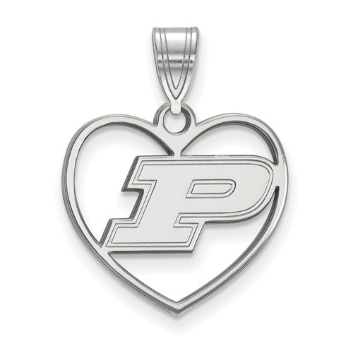 Sterling Silver Purdue University Heart Pendant 5/8in