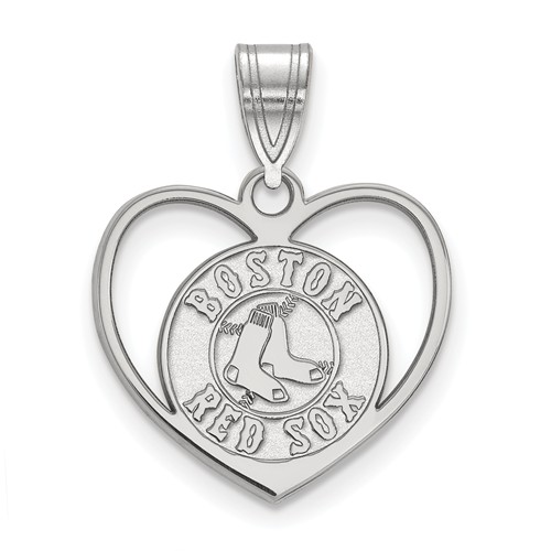 Sterling Silver 5/8in Boston Red Sox Laser-cut Heart Pendant