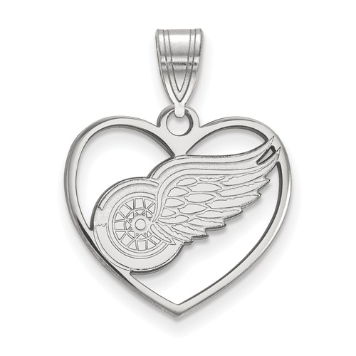 Sterling Silver 5/8in Detroit Red Wings Heart Pendant