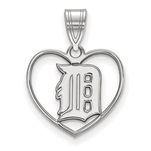 Sterling Silver 5/8in Detroit Tigers Laser-cut Heart Pendant
