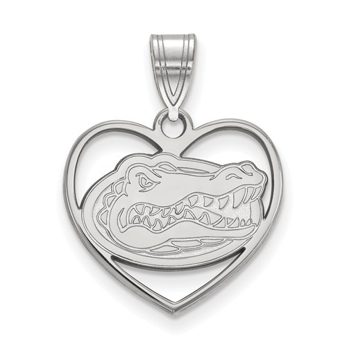 Sterling Silver 5/8in University of Florida Pendant in Heart
