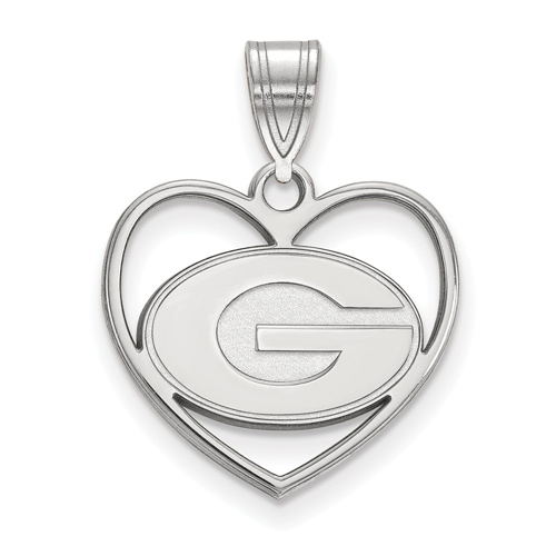 Sterling Silver 5/8in University of Georgia Pendant in Heart