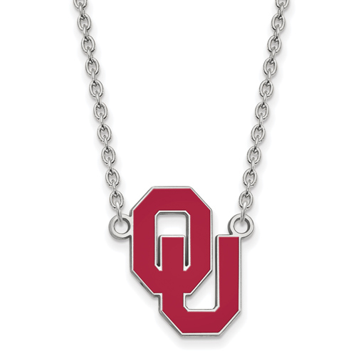Silver University of Oklahoma OU Enamel Pendant with 18in Chain