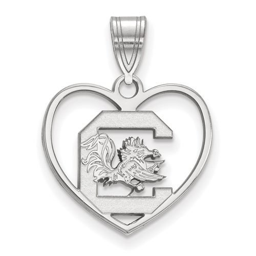 Sterling Silver 5/8in University of South Carolina Heart Pendant