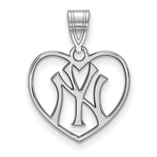 Sterling Silver 5/8in New York Yankees Laser-cut Heart Pendant