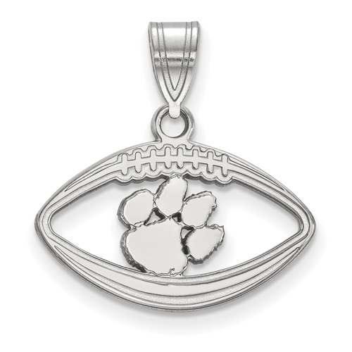 Sterling Silver 5/8in Clemson University Paw Football Pendant