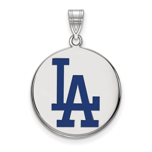 Sterling Silver 3/4in Los Angeles Dodgers Enamel Disc Pendant