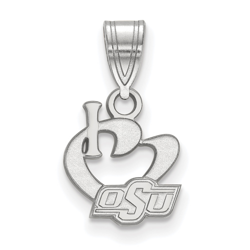 Sterling Silver 1/2in I Love Oklahoma State University Logo Pendant
