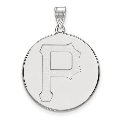 10k White Gold 1in Pittsburgh Pirates P Disc Pendant