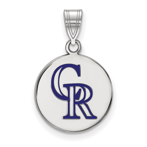 Sterling Silver 5/8in Round Colorado Rockies Enamel Pendant