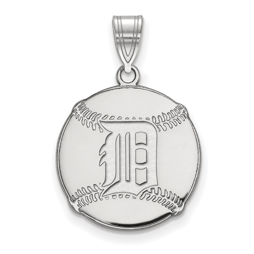 Sterling Silver 3/4in Detroit Tigers Logo Baseball Pendant
